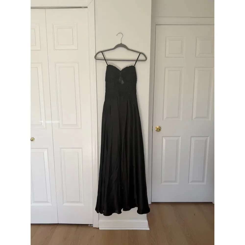 Y2K Corset Whimsigoth/Whimsygoth Black Satin Gown - Picture 1 of 7